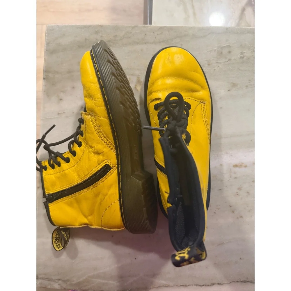 Dr. Martens 1460 J Youth Yellow Leather Side Zip Combat Boots Size 3 US